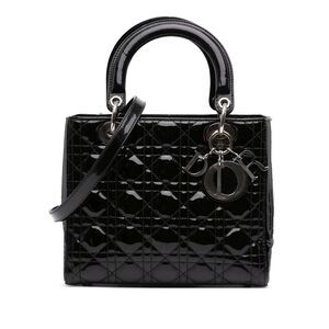 Dior Lady Dior Medium Black Patent Leather Silver